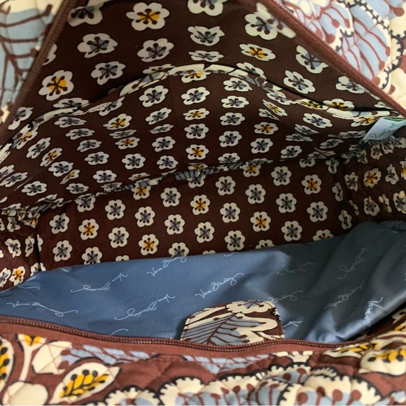 VERA BRADLEY Quilted SLATE BLOOMS Brown Blue LAPTOP Carry On TRAVEL Satchel BAG - Picture 6 of 9